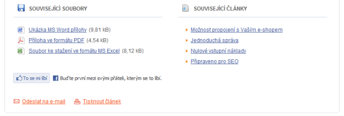 Související články a soubory se v případě projektu MediaCentrik Mikro zobrazují pod obsahem článku (pro větší náhled klikněte na obrázek)