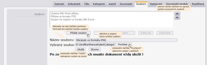 Vložení nového souboru k článku (pro větší náhled klikněte na obrázek)