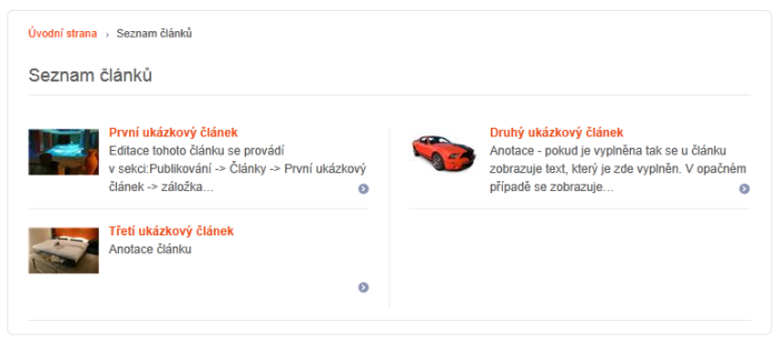 Zobrazení článků formou katalogu