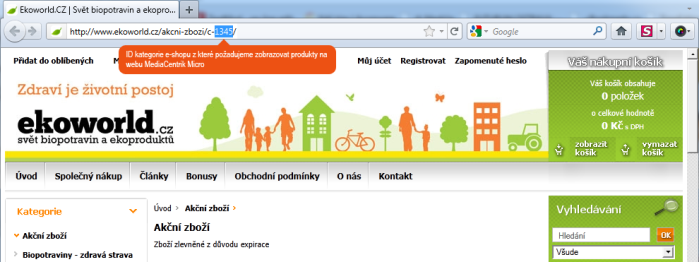 Id kategorie e-shopu z které požadujeme zobrazovat produkty v kategorii na webu
