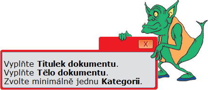 Informace o chybě pokud nnení zadán název dokumentu